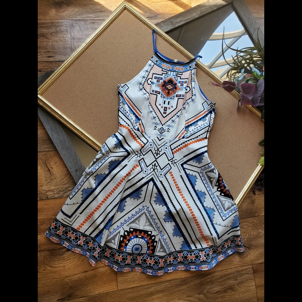 Flying Tomato Art Deco Crisp Summer Skater Dress